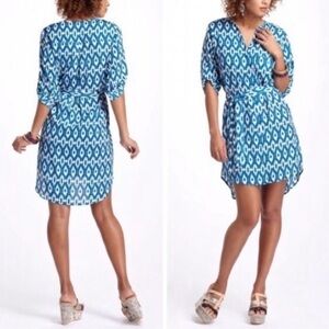 Anthropologie Maeve Blue and White Ikat Tunic Shirtdress Small